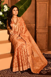 Coral Peach Banarasi Tissue Handloom Sarees